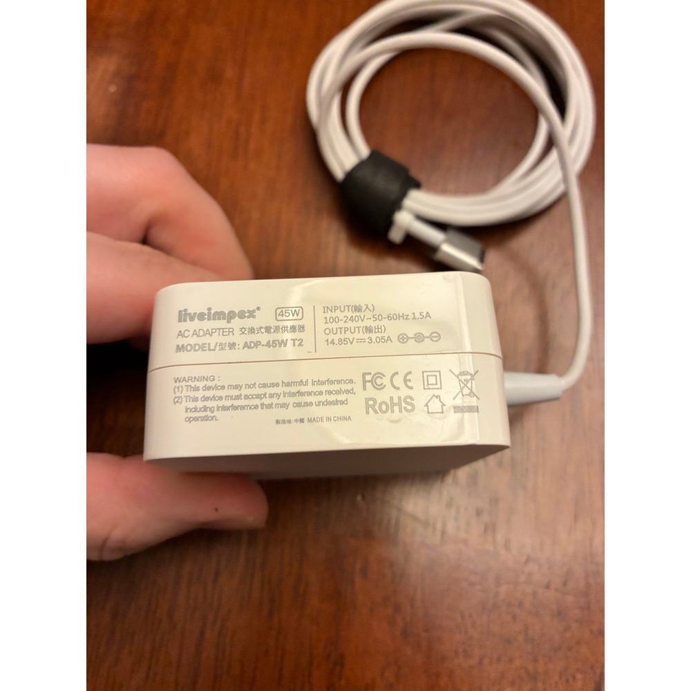 Liveimpex 45W AC Adapter MagSafe 2 T-Tip Charger for MacBook Air ADP-45W T2 Wht - Picture 2 of 4